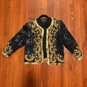 Vintage Jean for Joseph Le Bon Black and Gold Sequined Beaded Silk Jacket